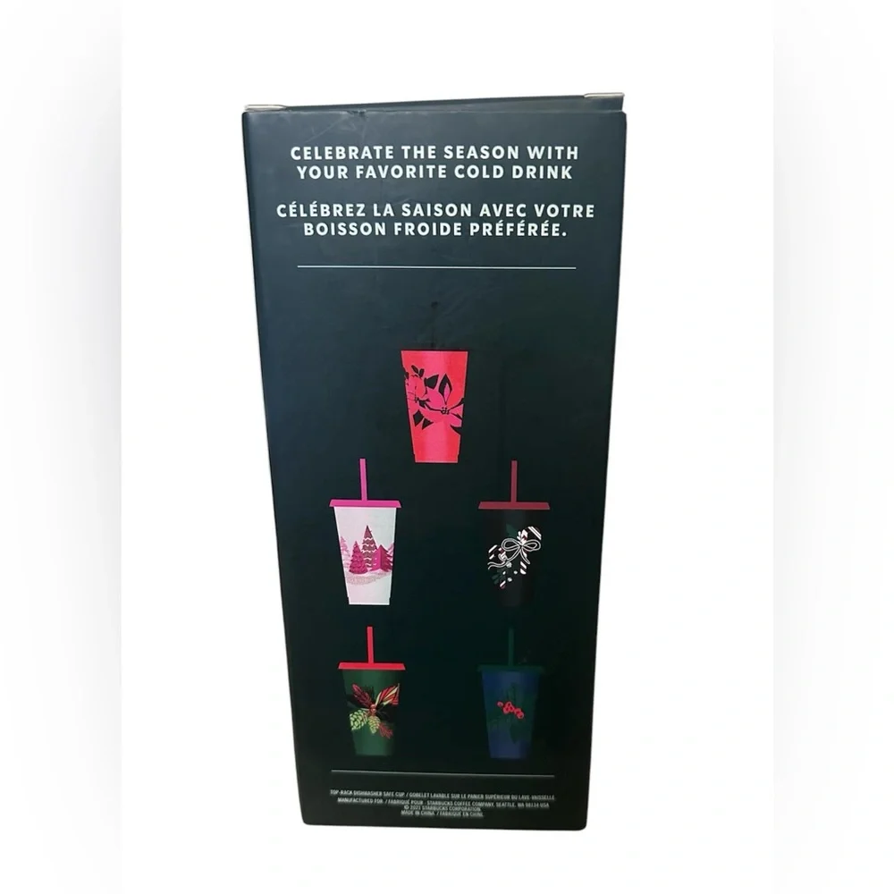 Starbucks Cup Christmas Reusable Cold Cups Lids & Straws Pack of 5 NEW